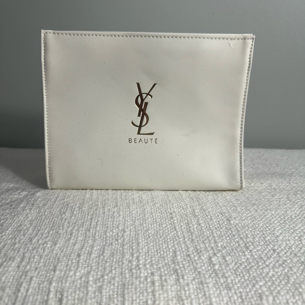 YSL Beauté White Makeup Pouch / Clutch – Faux Leather- New!